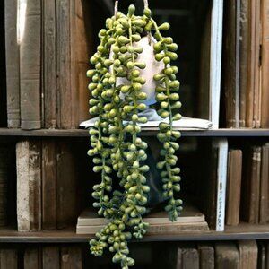 Donkey Tail Bead Faux Plant In White Pot Hanging Plant with Jute Rope Hanger